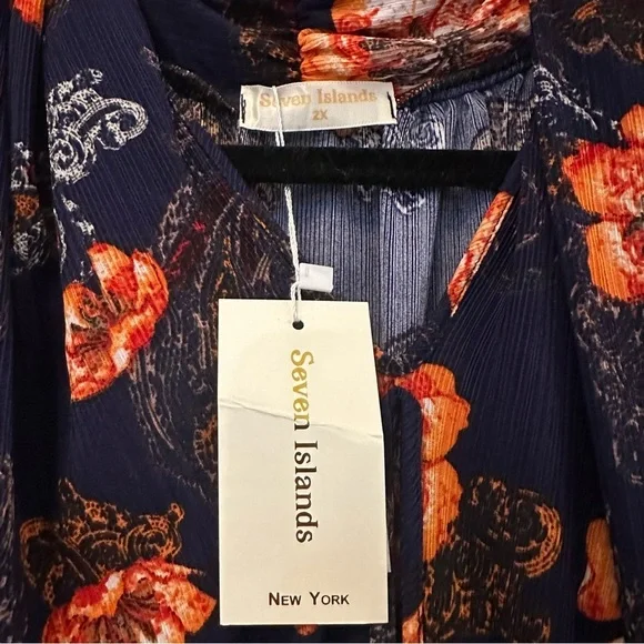 Seven Islands Navy Floral Dressy Flowy Tank 2XL NEW - Picture 3 of 4